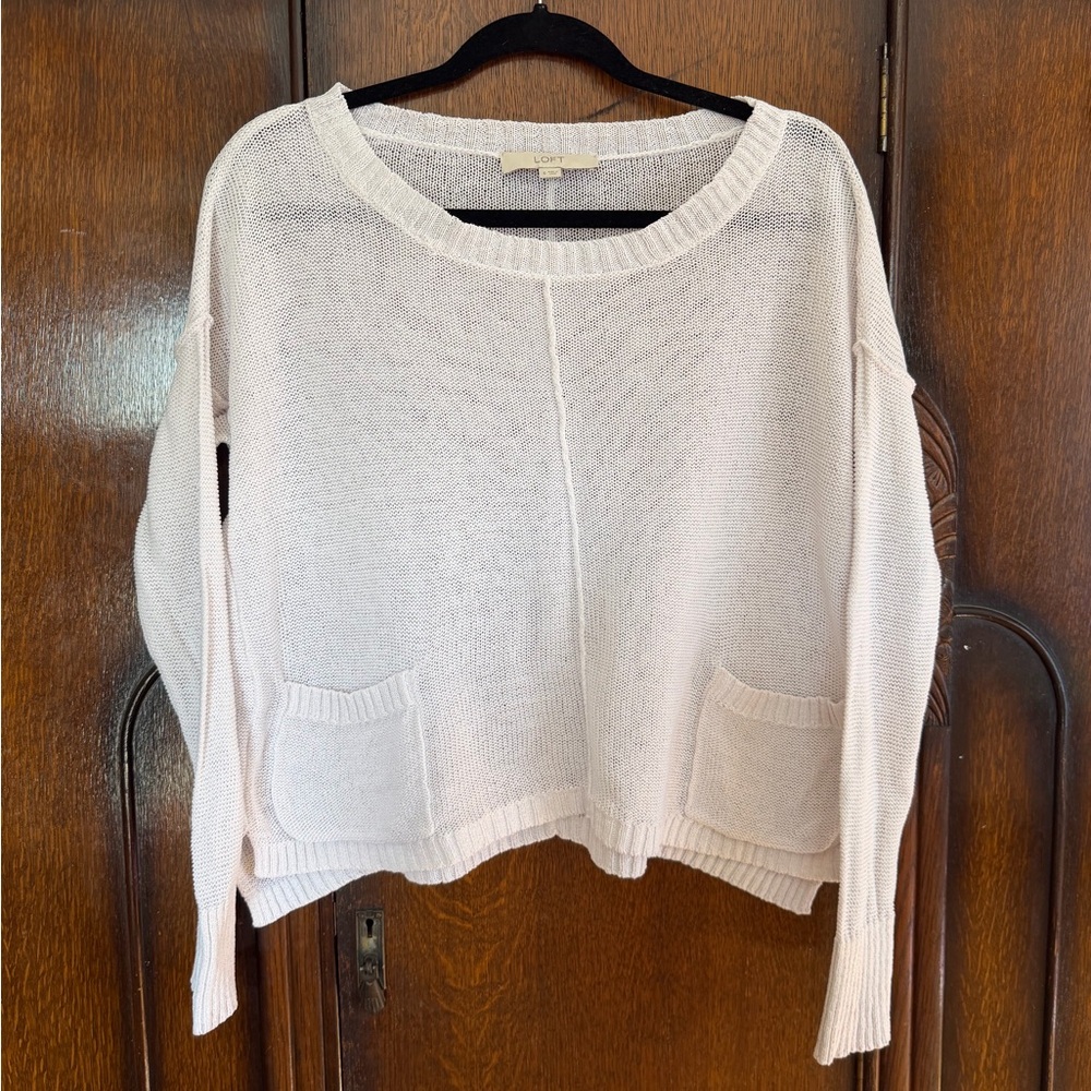 Ann Taylor LOFT Boatneck White Sheer Mesh Cotton Sweater Size Small